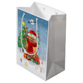 Pommeren met kerstcadeautjes medium cadeauzakje (Achterkant Gekanteld)