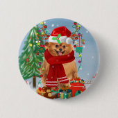 Pommeren met kerstcadeautjes ronde button 5,7 cm (Voorkant)
