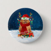 Pommeren met kerstcadeautjes ronde button 5,7 cm (Voorkant)