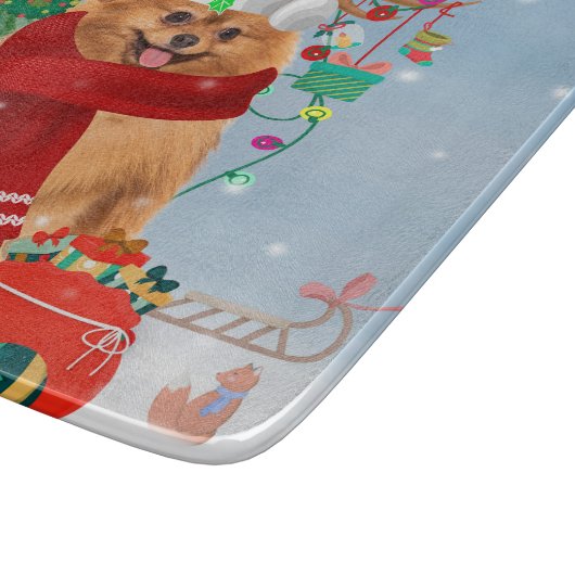 Pommeren met kerstcadeautjes snijplank (Hoek)