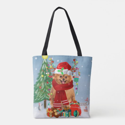 Pommeren met kerstcadeautjes tote bag (Achterkant)
