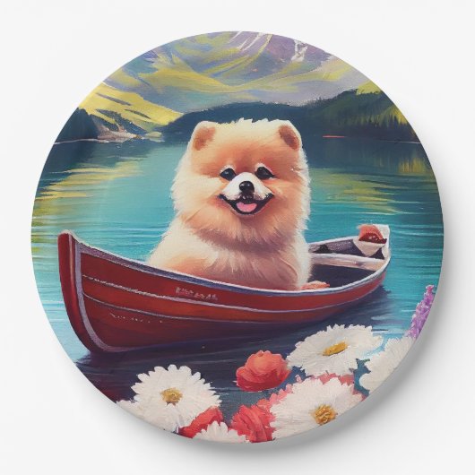 Pommeren op een peddel: een Schilderachtig avontuu Papieren Bordje (Voorkant)