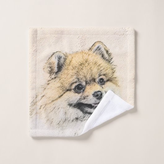 Pommeren (Oranje) schilderen - Oorspronkelijke hon Bad Handdoek (Wasdoekje)