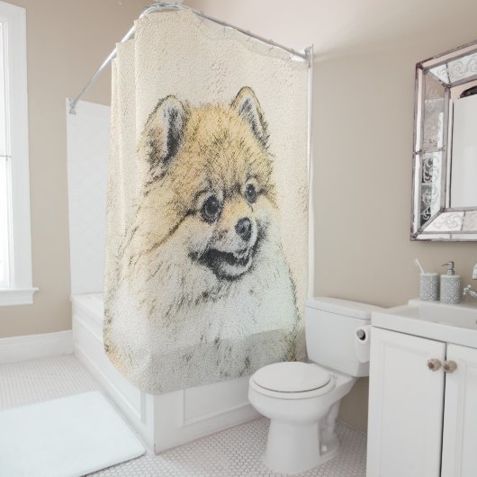 Pommeren (Oranje) schilderen - Oorspronkelijke hon Douchegordijn (In situ)