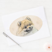 Pommeren (Oranje) schilderen - Oorspronkelijke hon Ovale Sticker (Envelop)