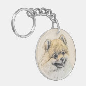 Pommeren (Oranje) schilderen - Oorspronkelijke hon Sleutelhanger (Voorkant Links)