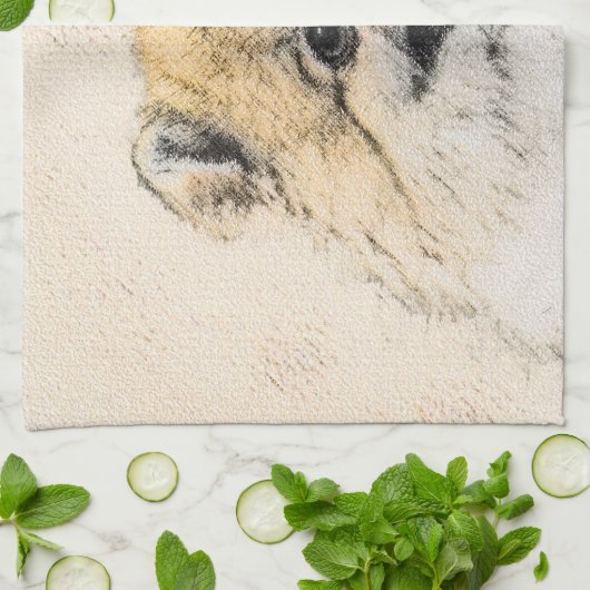 Pommeren (Oranje) schilderen - Oorspronkelijke hon Theedoek (Gevouwen)