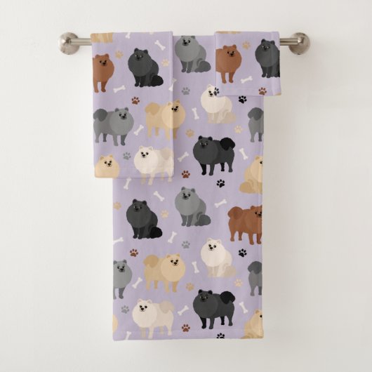 Pommeren Paw-prints en Dog Botten Bath-handdoekset Bad Handdoek (Insitu)