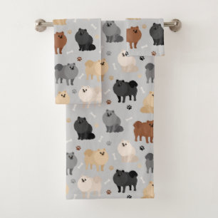 Pommeren Paw-prints en Dog Botten Bath-handdoekset Bad Handdoek