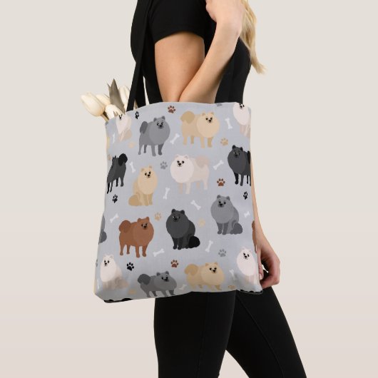Pommeren Paw-prints en Dog Botten Canvas tas (Dichtbij)