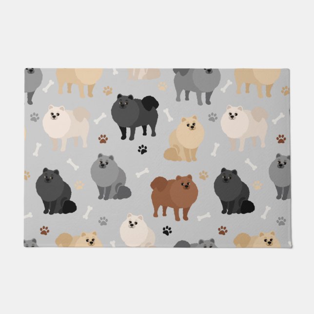 Pommeren Paw-prints en Dog Botten Doormat Deurmat (Voorkant)