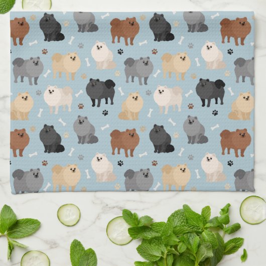 Pommeren Paw-prints en Dog Botten Kitchen Towel Theedoek (Gevouwen)