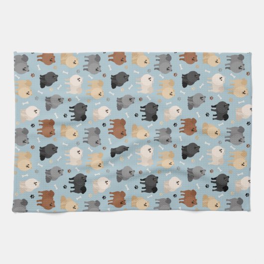 Pommeren Paw-prints en Dog Botten Kitchen Towel Theedoek (Horizontaal)