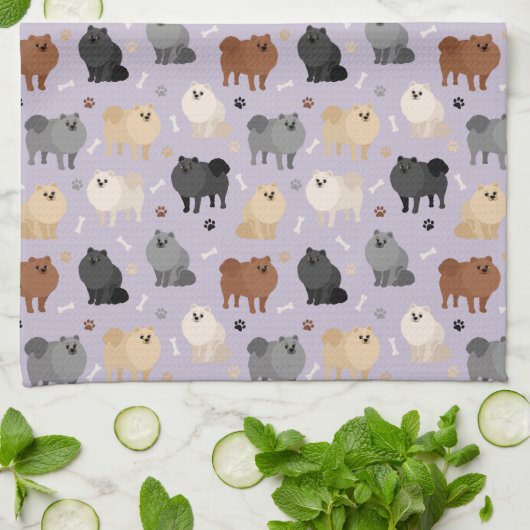 Pommeren Paw-prints en Dog Botten Kitchen Towel Theedoek (Gevouwen)
