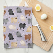 Pommeren Paw-prints en Dog Botten Kitchen Towel Theedoek (Quarter Fold)