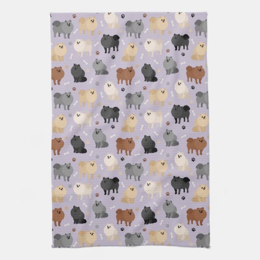 Pommeren Paw-prints en Dog Botten Kitchen Towel Theedoek (Verticaal)