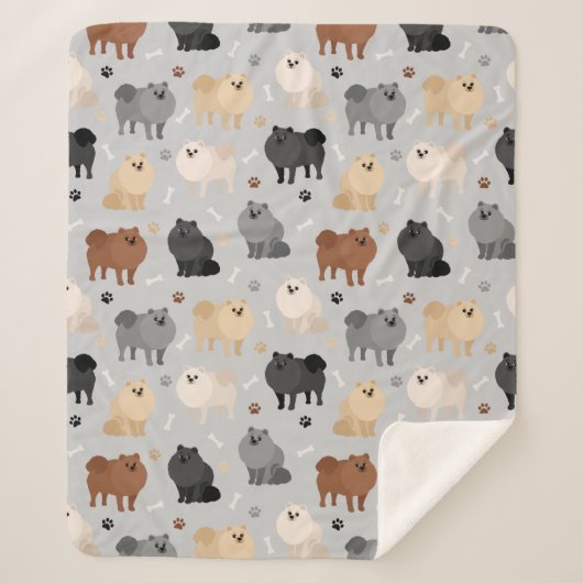 Pommeren Paw-prints en Dog Botten Sherpa Blanket Deken (Voorkant)