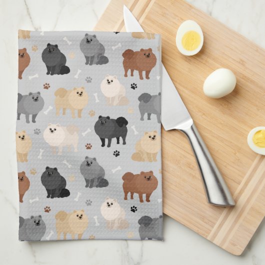 Pommeren Paw-prints en honden-Botten Theedoek (Quarter Fold)