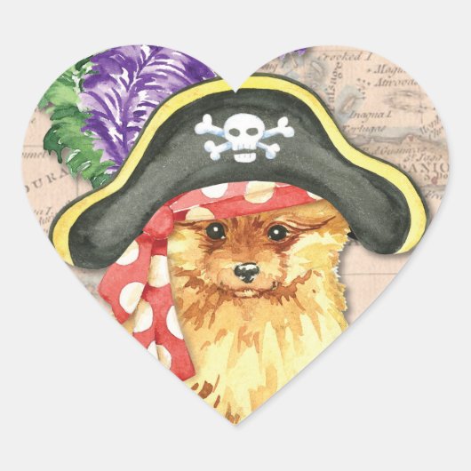 Pommeren Pirate Hart Sticker (Voorkant)