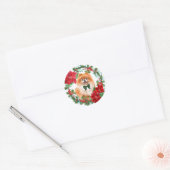 Pommeren Poinsettia Holly Holiday Wreath Ronde Sticker (Envelop)