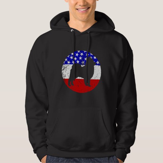 Pommeren Retro Dog Amerikaanse vlag Hoodie (Voorkant)