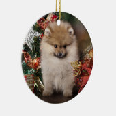 Pommeren Spitz, kerstpuppy Keramisch Ornament (Rechts)