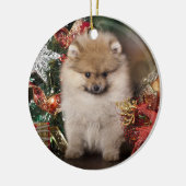Pommeren Spitz, kerstpuppy Keramisch Ornament (Links)