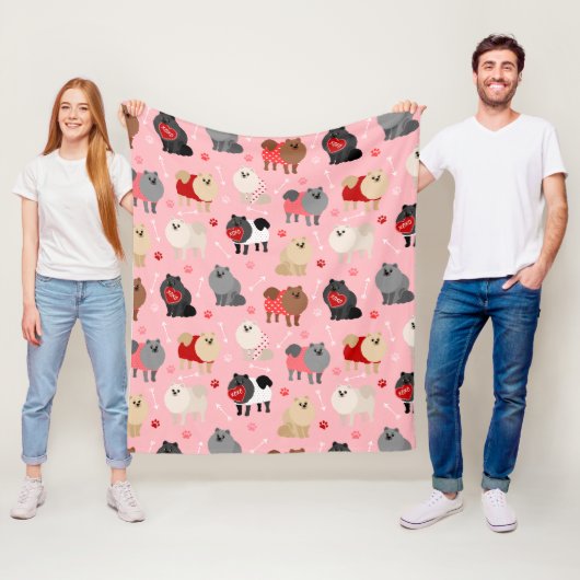 Pommeren Valentijn Pattern Fleece Deken (In situ)