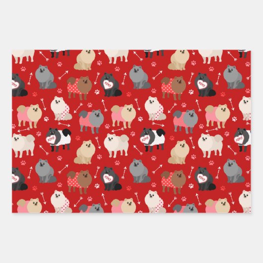 Pommeren Valentijn Pattern Inpakpapier Vel (Voorkant 3)