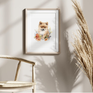Pommeren Waterverf Puppy Pet Poster