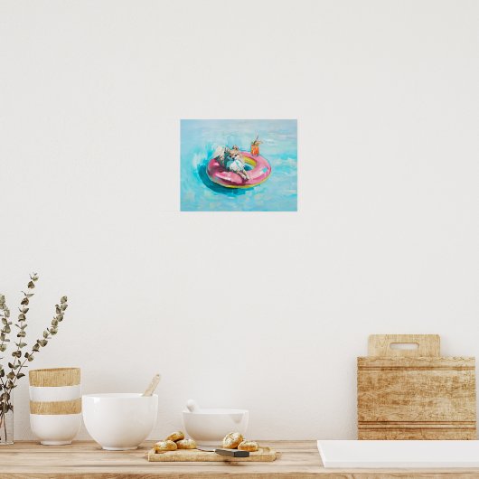 Pommeren Zwembad Float Art Print: Zomer Hond Poster (Keuken)