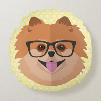 Pommerische hond bij nekglazen | Cute Hipster Gift Rond Kussen