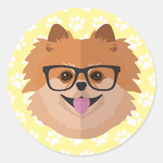 Pommerische hond bij nekglazen | Cute Hipster Gift Ronde Sticker (Voorkant)