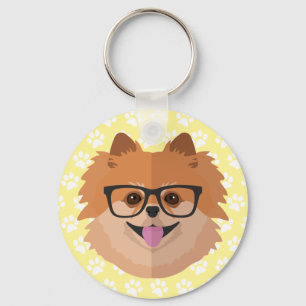 Pommerische hond bij nekglazen   Cute Hipster Gift Sleutelhanger