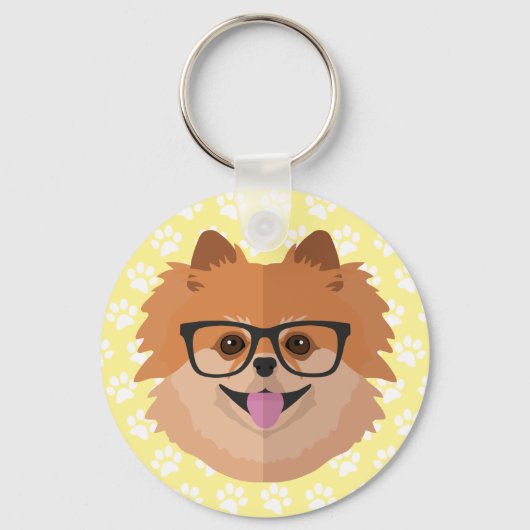 Pommerische hond bij nekglazen | Cute Hipster Gift Sleutelhanger (Voorkant)