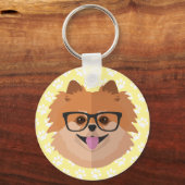 Pommerische hond bij nekglazen | Cute Hipster Gift Sleutelhanger (Voorkant)