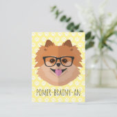 Pommerische hond bij nekglazen | POMER-BRAINY-AN Briefkaart (Staand voorkant)