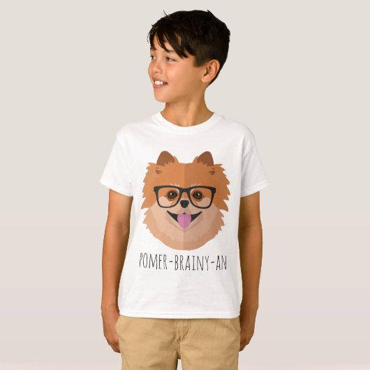 Pommerische hond bij nekglazen | POMER-BRAINY-AN T-shirt (Voorkant volledig)