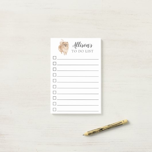 Pommerische hond, gepersonaliseerd om lijst te doe post-it® notes (Op bureau)