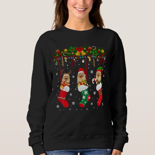 Pommern in Sock Xmas renindeer Santa Elf Dog Trui (Voorkant)