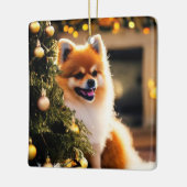 Pommern met kerstbomen keramisch ornament (Links)