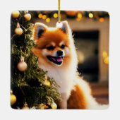 Pommern met kerstbomen keramisch ornament (Achterkant)