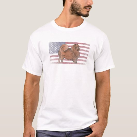 Pommerse Dog 4e juli Amerikaanse vlag U T-shirt (Voorkant)