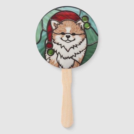 Pommerse Glas in lood Kerst Handwaaier (Voorkant)