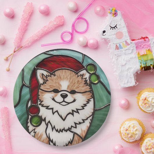 Pommerse Glas in lood Kerst Papieren Bordje (Feest)