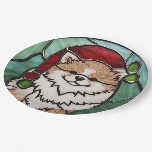 Pommerse Glas in lood Kerst Papieren Bordje (Gekanteld)