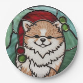 Pommerse Glas in lood Kerst Papieren Bordje (Voorkant)