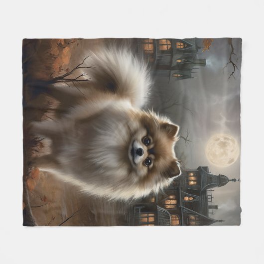 Pommerse Halloween eng Fleece Deken (Voorkant (Horizontaal))