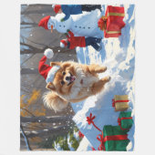 Pommerse hardlopen in de sneeuw met kerst Pet Fleece Deken (Voorkant)