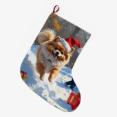 Pommerse hardlopen in de sneeuw met kerst Pet Grote Kerstsok (Voorkant (Hangend))